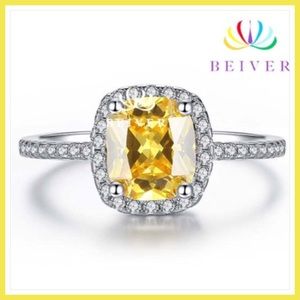 3.0 cttw A grade Champagne CZ White Gold F Ring 7